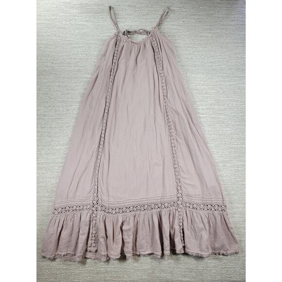 Aerie Dress Womens M Pink Cotton Crochet Adjustable Straps Flowy Boho Tie Back - Picture 11 of 16